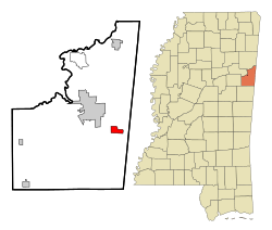 Lowndes County Mississippi Incorporated and Unincorporated areas New Hope Highlighted.svg