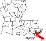 Map of Louisiana highlighting Plaquemines Parish.svg