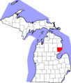 Map of Michigan highlighting Iosco County