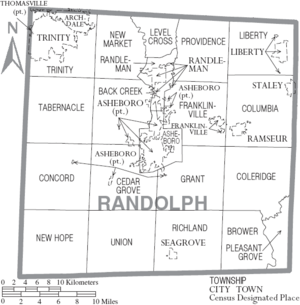 Archivo:Map of Randolph County North Carolina With Municipal and Township Labels