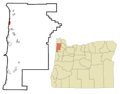 Tillamook County Oregon Incorporated and Unincorporated areas Rockaway Beach Highlighted.svg