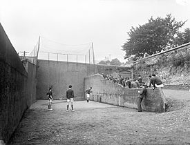 Boys playing handball at a handball court in Ireland in the 1930s (5774774659).jpg