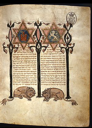 Archivo:Fl- 448v Biblia de Cervera, Armas de Castella e Leão