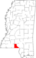 Map of Mississippi highlighting Walthall County