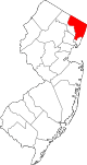 Mapa de Nueva Jersey con la ubicación del condado de Bergen