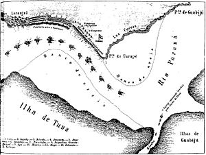 Archivo:Plano da passagem da Esquadra brasileira pelas barrancas de Turupi e Guabijú a 12 de agosto de 1865 (Semana Illustrada, n. 248)