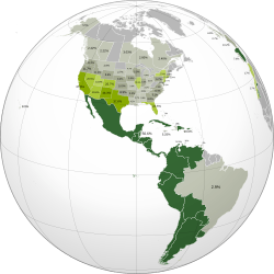 Archivo:Spanish speakers in the Americas (orthographic projection)