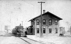Train depot, Harpers Ferry, Iowa (circa 1913).jpg