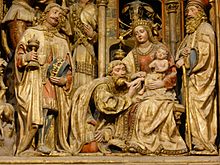 Adoración de los Reyes Magos, retablo mayor de la Seo o Catedral del Salvador de Zaragoza, España.jpg