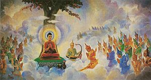 Archivo:Buddha preaching Abhidhamma in Tavatimsa