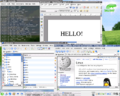 KDE 3.2.1 on SuSE Linux 9.1 showing OpenOffice.org 1.1.1, Konqueror, and Konsole