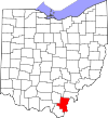 Mapa de Ohio con la ubicación del condado de Gallia
