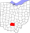 Mapa de Ohio con la ubicación del condado de Ross