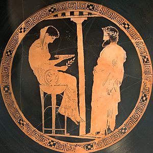 Archivo:Oracle of Delphi, red-figure kylix, 440-430 BC, Kodros Painter, Berlin F 2538, 141668