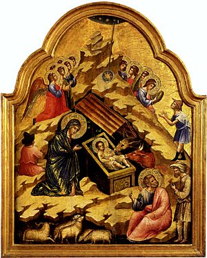Archivo:1 Lorenzo Veneziano Nativity- 1356-8, 76.3 x 54.8 cm Belgrade, National Museum
