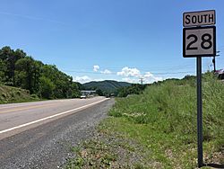2016-06-18 12 45 40 View south along West Virginia State Route 28 just south of West Virginia State Route 28 Alternate (Knobley Street) in Wiley Ford, Mineral County, West Virginia.jpg