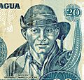 Ausschnitt 20 Córdoba Banknote Nicaragua 1985 Comandante Germán Pomares Ordonez