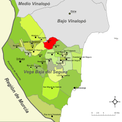 Localización de Catral respecto a la Vega Baja del Segura