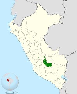 Distribución geográfica del curutié de Vilcabamba.