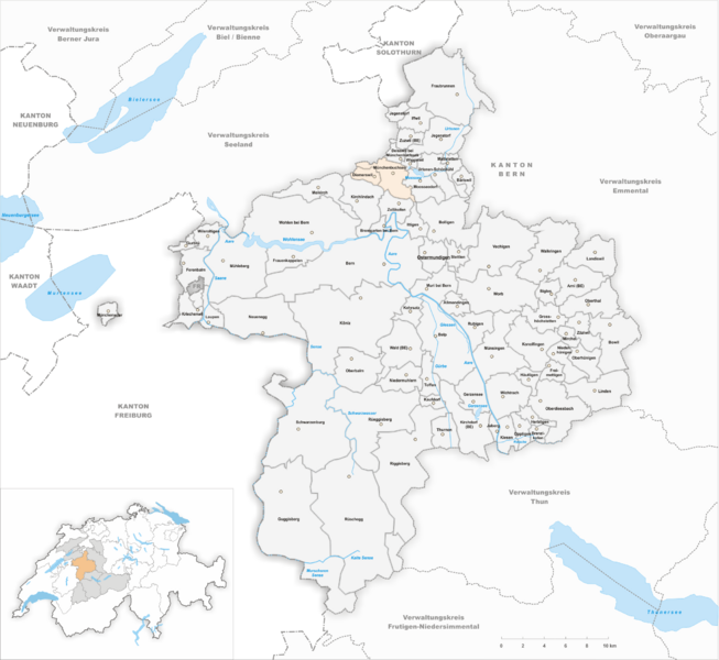 Karte Verwaltungskreis Bern-Mittelland Gemeindeveraenderungen 2023