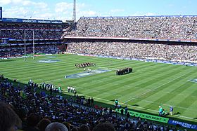 El estadio, durante un encuentro de rugby.