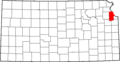 Map of Kansas highlighting Leavenworth County
