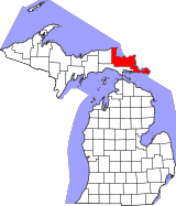 Map of Michigan highlighting Chippewa County.svg
