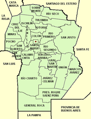 Archivo:Córdoba province (Argentina), departaments and capital with names