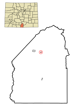 Costilla County Colorado Incorporated and Unincorporated areas Fort Garland Highlighted.svg