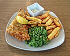 Fish and chips at Sainsbury's Low Hall, Chingford, London.jpg