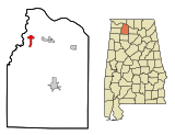 Lawrence County Alabama Incorporated and Unincorporated areas Town Creek Highlighted.svg