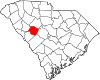 Mapa de Carolina del Sur con la ubicación del condado de Saluda