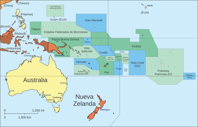 Archivo:Oceania Administrative Divisions with Full Names in Spanish