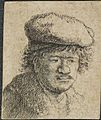 Rembrandt - Autorretrato com boné puxado para a frente, 1629-33