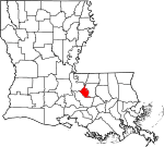Mapa de Luisiana con la ubicación del Parish West Baton Rouge