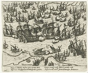 Archivo:Naval battle with the Spanish Armada - Zeeslag met de Spaanse Armada
