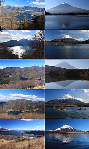 Archivo:Fuji Five Lakes and Mount Fuji