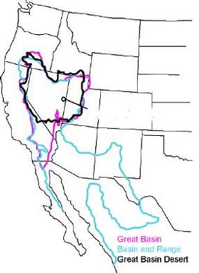 Mapa del desierto de la Provincia de la Gran Cuenca tiene áreas desérticas en el área norte de la Great Basin.