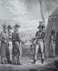 Archivo:Le général Toussaint L'Ouverture recevant le général anglais Thomas Maitland le 30 avril 1798 (cropped)