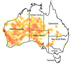 Mapa de distribución geográfica del género Dicrastylis en Australia