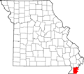 Map of Missouri highlighting Pemiscot County