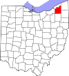 Mapa de Ohio con la ubicación del condado de Geauga