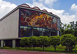 Mural on rear of Alfonso Caro Auditorium, UNAM, Mexcio City