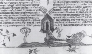 Archivo:Windmill - Smithfield Decretals (Decretals of Gregory IX) (c.1340), f.115r - BL Royal MS 10 E IV