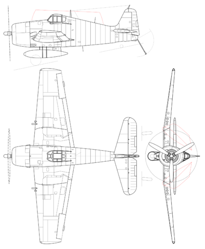 Archivo:Grumman F6F Hellcat 3-view line drawing