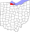 Mapa de Ohio con la ubicación del condado de Ottawa