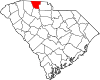 Mapa de Carolina del Sur con la ubicación del condado de Cherokee