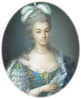 Retrato de la reina María Antonieta con vestido azul y tocado de plumas blancas