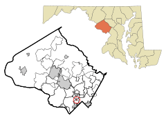 Montgomery County Maryland Incorporated and Unincorporated areas North Chevy Chase Highlighted.svg