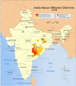 Naxalite affected districts of India map 2018.svg